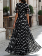 Polka Dot Chiffon V-Neck Maxi Dress