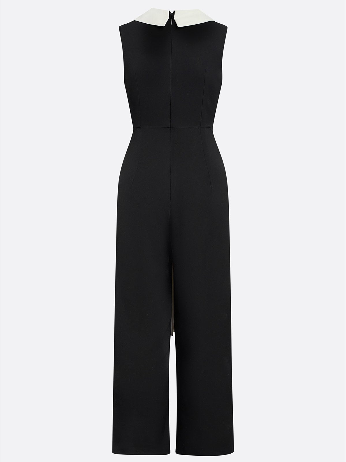 Women Black V Neck Sleeveless Dressy Jumpsuit