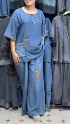 Denim Loose Top & Wide Leg Pant 2 Piece Set