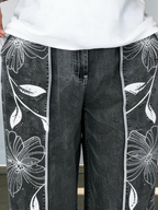 Cozy Artistic Floral Print Jeans