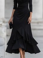 One-Shoulder Ruched Asymmetric Ruffle Hem Maxi Dress
