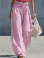 Stylish Casual White Cotton Tank Top And Blue Striped Pants Set