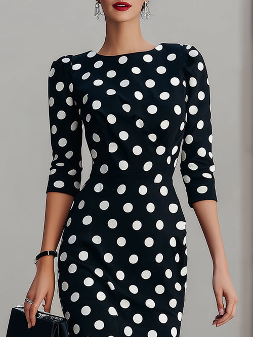 Black & White Polka Dot Midi Sheath Dress