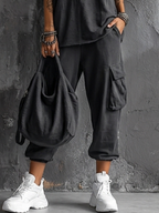 Women's Casual Style Dark Gray Cotton Blend Sleeveless Top + Jogger Cargo Pants Set MDZ2365D7GMJ