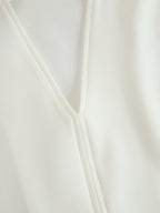 Ivory Stand Collar Split Neck Blouse & Wide-Leg Pants Two-Piece Suit