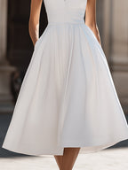 Structured Halter Collar A-Line Midi Dress