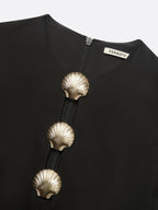 Women Black Buckle Hollow Out Crew Neck Cap Sleeve Dressy Jumpsuit