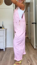 Pastel Pink Corduroy Loose Overalls