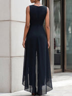 Sleeveless Layered Chiffon Overlay Jumpsuit
