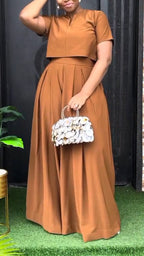 Women Round Neck Top+ Pants Solid Color Temperament Casual Suit