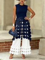 Stylish High Waisted Wide Leg Pants Circle Applique Party Trousers