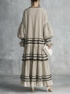 Women's Casual Stylish Vacation Art Striped Ruffled Cotton Maxi Dress