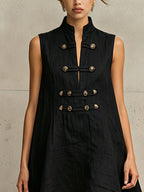 Black Vintage Gold Button Sleeveless Mini Dress