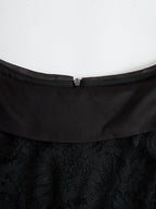 Black Lace Off-Shoulder Midi Sheath Dress With Satin Collar