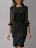Sheer Sleeve Blazer & Asymmetric Dress Two-Piece Set