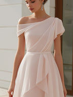 One-Shoulder Draped Chiffon A-Line Mini Dress