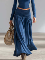 Elegant collared zip-up top and low-rise skirt set