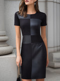 Faux Leather Panelled Modern Sheath Dress