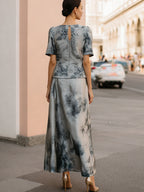 Ethereal Silver-Grey Floral Printed Two-Piece Maxi Set