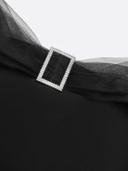 Women Black Mesh Rhinestone V Neck Short Sleeve Elegant Jumpsuit