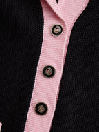 【24-hour shipping out】Black Contrast Pink Knitted Jacket And Skirt Set