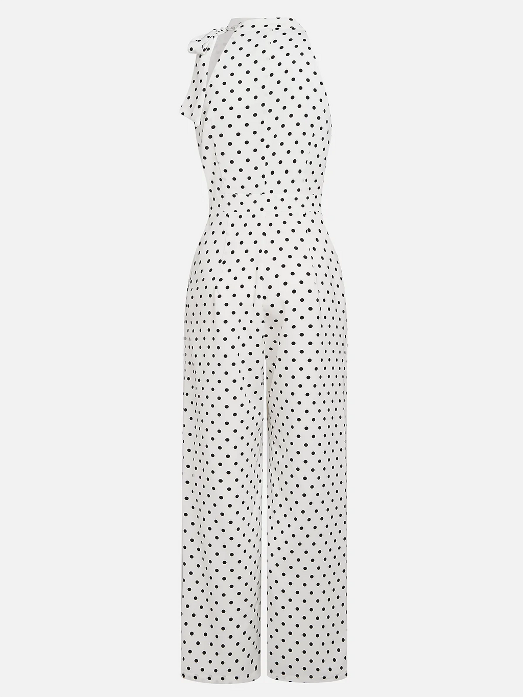 Women White Polka Dots Bow Halter Sleeveless Dressy Jumpsuit