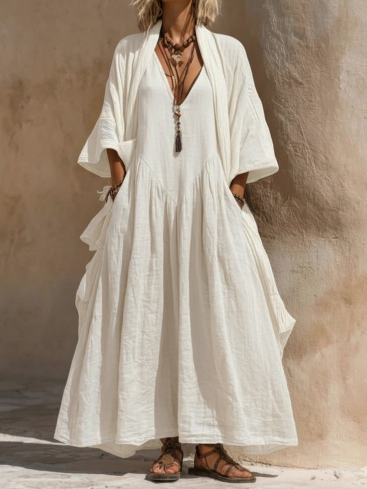 Bohemian Casual Cardigan Dress Cotton Linen Two-piece Set