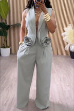 Women's Fashion Commuter Lapel 3D-Floral Vest or Pants