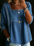 Women's Solid Color Casual Loose Denim Blouse Shirt