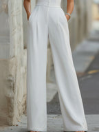 Halter-Neck Tailored Wide-Leg Jumpsuit With Buttons Detail