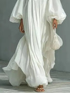 Stylish Square-Neck Puff-Sleeve Loose Maxi Dress