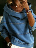 Women's Casual Stylish Long Sleeve Poket Denim Hoodie
