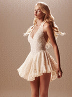 Halter Lace Flared Mini Dress