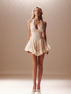 Halter Lace Flared Mini Dress