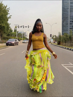 Lemon Yellow Abstract Ruffle Wrap Skirt