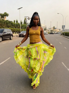 Lemon Yellow Abstract Ruffle Wrap Skirt