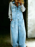 Women’s Stylish Denim One Piece Shirt Jumpsuit