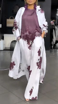 Purple Floral Print Linen 3 Piece Outfit Set