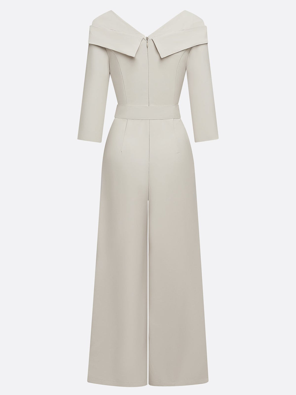 Women Beige Sweetheart Neckline Three Quarter Sleeve Dressy Jumpsuit