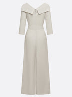 Women Beige Sweetheart Neckline Three Quarter Sleeve Dressy Jumpsuit