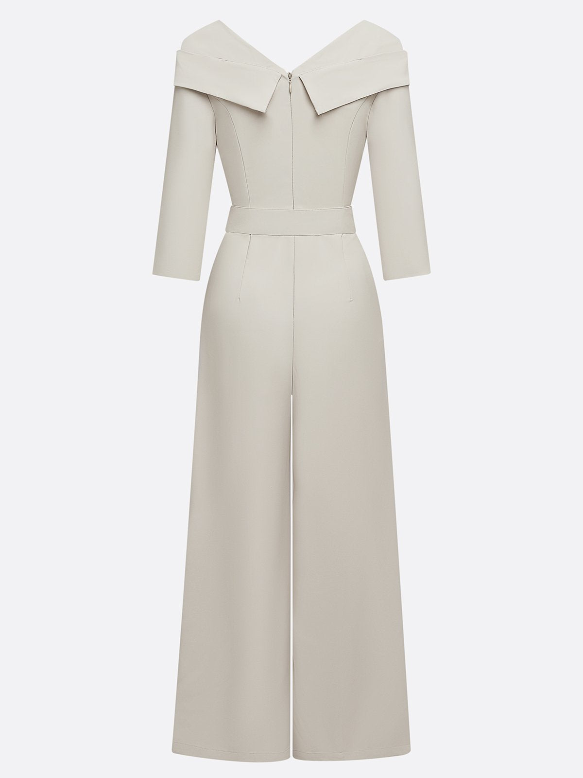 Women Beige Sweetheart Neckline Three Quarter Sleeve Dressy Jumpsuit