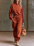 Casual Sporty Retro Five-Pointed Star Brick Red Pure Cotton Sweatshirt And Pants Set