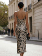 Draped Neckline Slip Midi Dress With Abstract Print