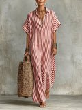 Cozy Classic Striped Cotton-linen Maxi Dress