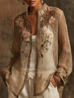 Women's Bohemian Floral  Linen Shirt