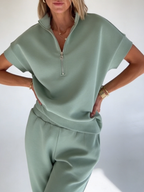Cozy Travel Stand-collar Zip Sweatshirt & Pants Two-piece Set