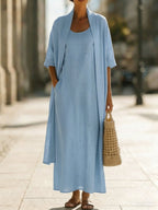 Minimalist Linen-cotton Two-piece Set - Comfortable For Everyday Wear