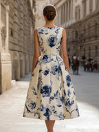Sleeveless Floral A-Line Midi Dress