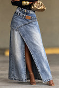 Women's Two-piece Slit Long Denim Skirt