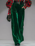 Trendy Retro Plaid Velvet Turtleneck Long-sleeved T-shirt And Wide-leg Pants Set